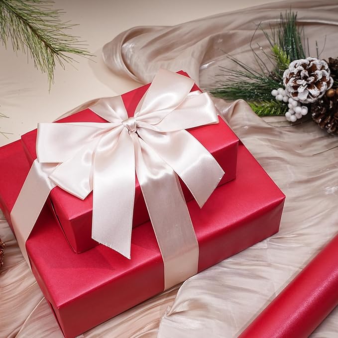 LaRibbons Red Wrapping Paper, Mini Roll-17 Inch x 33 Feet, Christmas Gift Wrap Paper Rolls, Perfect for Holiday, Wedding, Valentine's Day, Birthday, Baby Shower Presents