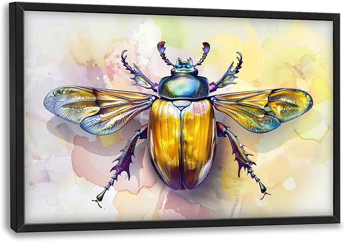 Framed Large Pictures Wall Art for Living Room, Insect Bettle Oversized Wall Decor Golden Bug Canvas Print Painting Extra Large Framed Artwork for Bedroom Office 36"x24"