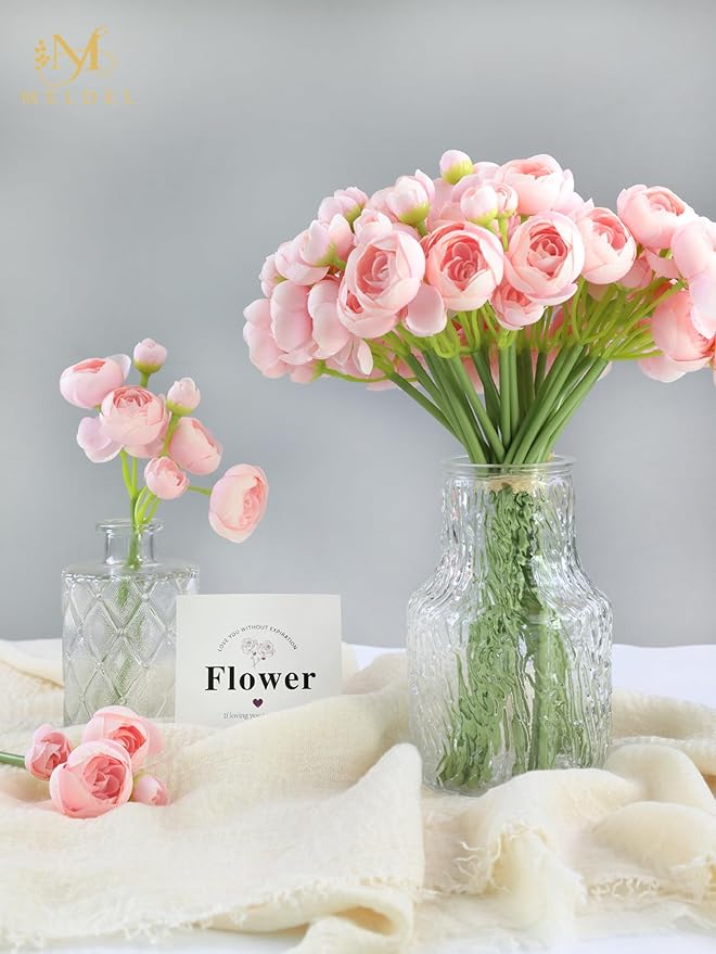 Meldel 32Pcs Ranunculus Artificial Flower, Faux Silk Mini Pink Ranunculus Flowers for DIY Bouquet, Bulk Fake Peony Wedding Filler Flowers for Centerpieces Arrangements Bridal Shower Decorations