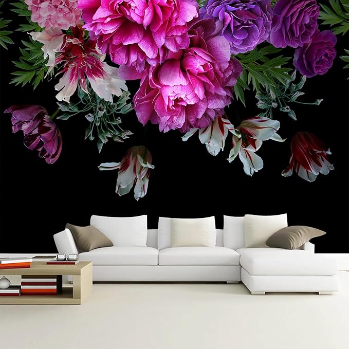 WFBHUA-Purple Peony Floral Wallpaper Mural Peel and Stick Large Self Adhesive Wall Mural for Living Room Bedroom 82"x57"