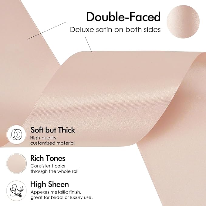 MEEDEE Rose Gold Satin 3 Inch Ribbon Lux Double Faced Satin Ribbon Christmas by 10 Yards Tree Ribbons Rose Gold Ribbons for Christmas Tree, Weddings, Flower Bouquet
