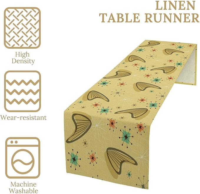 Mid Century Table Runner, Modern Atomic Pattern Absctract Geometric Retro 1950S 1960S Dinner Runner for Home Kitchen Dining Table Decoration, 13x36 Inch