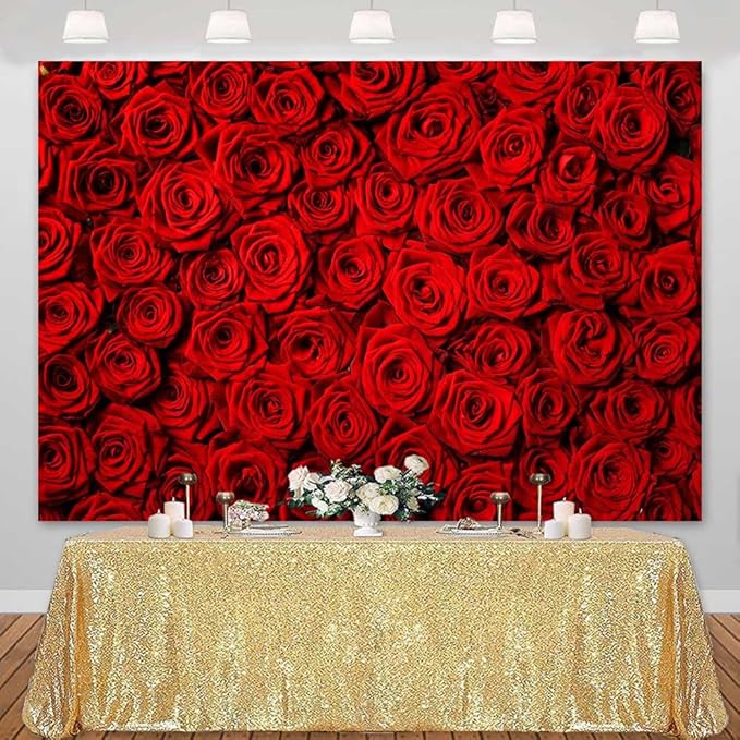 Red Rose Backdrop Flowers Rose Wall Photo Background Valentine's Day Backdrop Wedding Bridal Shower Photo Booth Mother's Day Birthday Party Dessert Table Banner Lovers Portraits Props 10x7ft