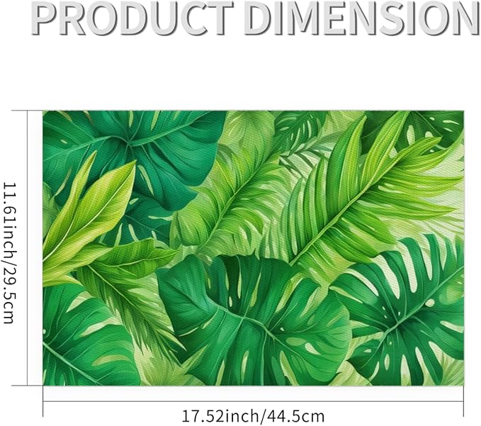 Green Summer Palm Leaf Placemats Set of 4 PVC Vinyl Non Slip Table Mats Waterproof Heat Resistant Place Mats Washable Wipeable Dining Table Mat for Kitchen Party Indoor Outdoor Decorative