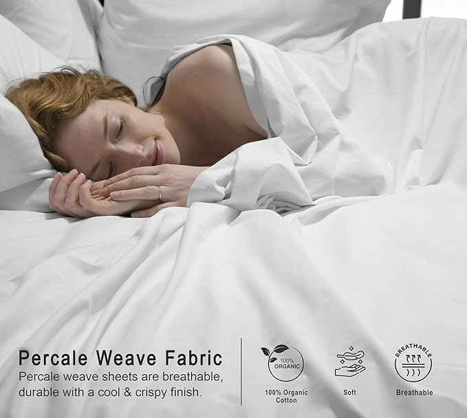 RUVANTI 100% Organic Cotton Sheets King Size, Percale Weave, GOTS Certified, 4-Piece Set, Deep Pocket 15", Crisp & Breathable, Soft Durable Bedding, Sábanas Algodón Orgánico – Bit of Blue