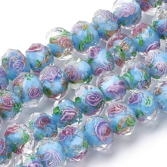 PH PandaHall 45pcs 9~12mm Gold Sand Lampwork Beads Glass Handmade Round Loose Beads for Rosary Making Jewelry Craft Making with 2mm Hole - Deep Sky Blue