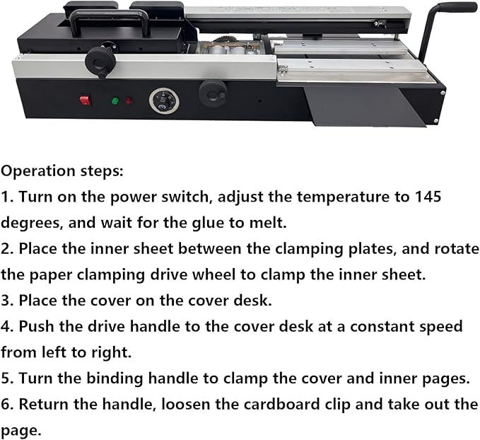 Manual Hot Glue Book Binding Machine A4 Desktop Wireless Hot Melt Glue Book Binder Binding Speed 200 Books/Hour 1.57" Binding Thickness for Office School Use 110V 1200W