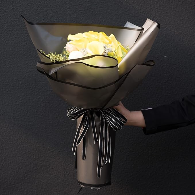 HYSSINOWRAP 20 sheet .flower wrapping paper.Flower packaging bouquet wrapping paper.KoreanFlorist Supplies, 22.8 * 22.8 inches (BLACK)
