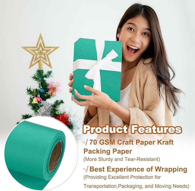 PATIKIL Wrapping Paper, 20" x 300"(25') 70 GSM Craft Paper Roll Kraft Packing Paper for Poster Bulletin Board, Gift Wrapping, Grass Green