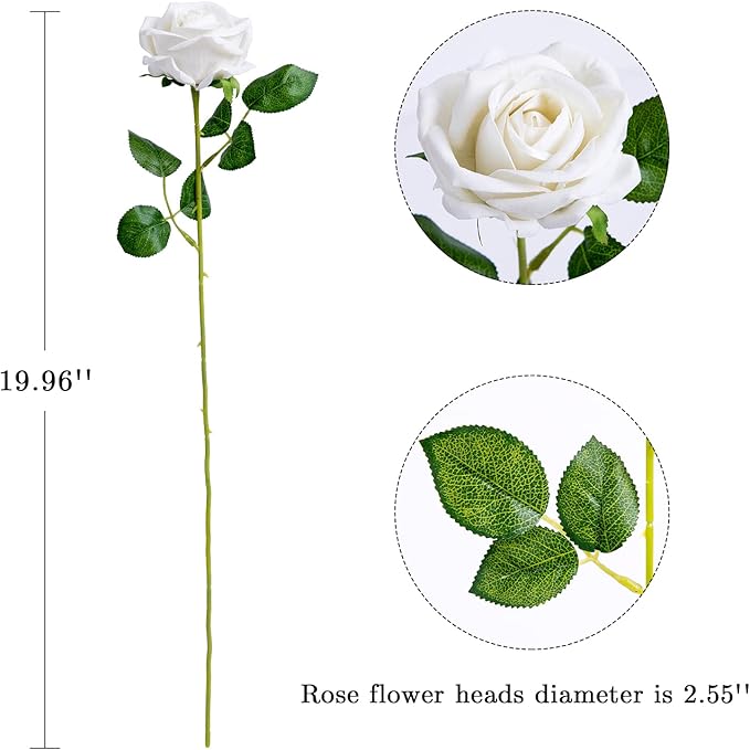 Hawesome Fake Roses Artificial Silk Flowers - 12 Pcs White Roses Artificial Faux Flowers with Stems for Home Wedding Centerpiece Hotel Office Decor