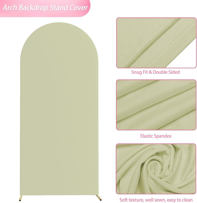Wokceer 6FT Wedding Arch Cover Spandex Fitted Wedding Arches Stand Covers Round Top Chiara Arch Backdrop Cover for Birthday Party Ceremony Banquet Decoration Sage Green