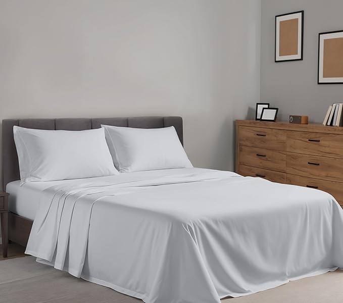 RUVANTI 100% Cotton California King Sheet Sets, 4 Pieces, Soft & Breathable Percale Weave Bedding, Deep Pocket 14", Hotel Standard, Crisp Cool Feel & Durable, Perfect Dyed Sheets, Quiet Gray