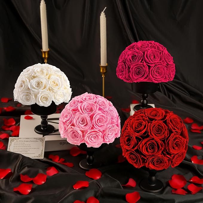 Eternal Rose Dome with Vintage Pedestal, 23 Forever Preserved Roses Arrangement for Home Decoration, Ideal Gift for Christmas,Valentine's Day, Mother's Day, Birthdays-Red