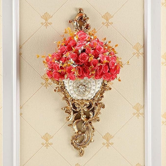 European-Style Resin Wall Mount Vases with Artificial Flowers Arrangements Bouquets for Living Dining Room Table Centerpiece Bedroom Office Hotel Home Decoration Tall Decorative Face Flower Vase(E)