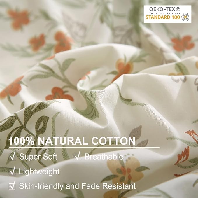 EAVD Fresh Botanical Floral Duvet Cover Full White Soft 100% Cotton Garden Botanical Bedding Set with 2 Pillowcases Vintage Style Gorgeous Floral Full Duvet Cover with Zipper Closure