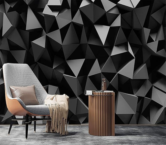 Cliouar-Black Triangle Background Mural Wallpaper Peel and Stick 137" x 102"