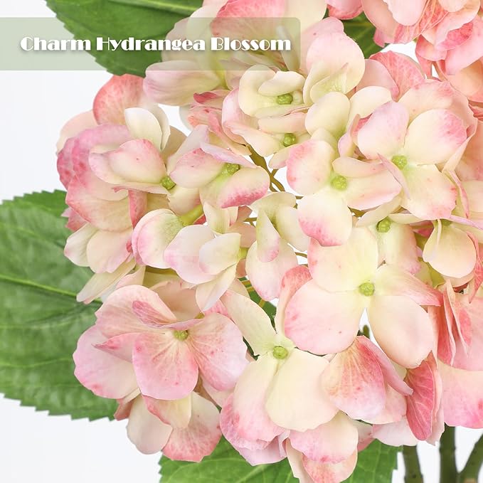 Oairse 3Pcs Pink Hydrangea Artificial Flowers 19.7 in Real Touch Faux Hydrangea Stems Silk Flowers with Stems Fake Pink Flowers Bouquet for Floral Arrangements Table Centerpieces Wedding Home Decor