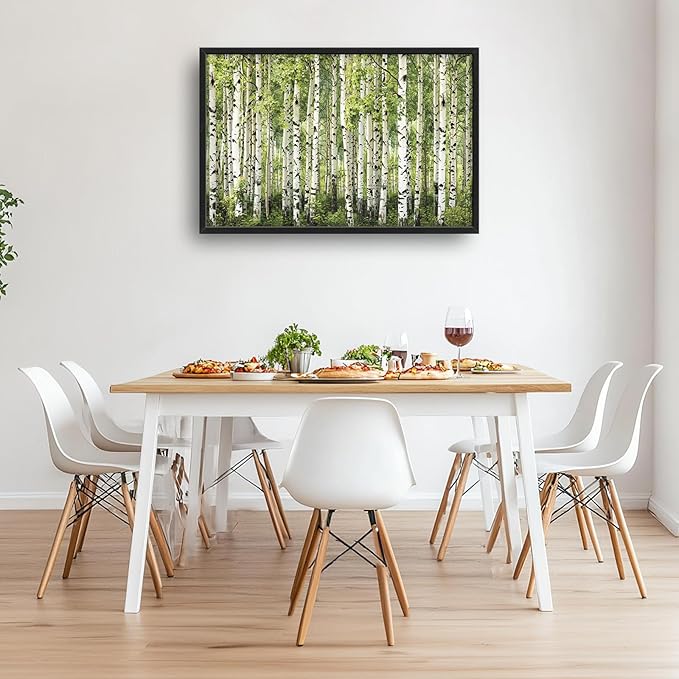 Extra Large Birch Tree Framed Wall Art for Living Room,Oversized Green Aspen Trees Forest Pictures Wall Decor,Canvas Print Painting Modern Artwork Bedroom Office Bathroom 36L x 24W