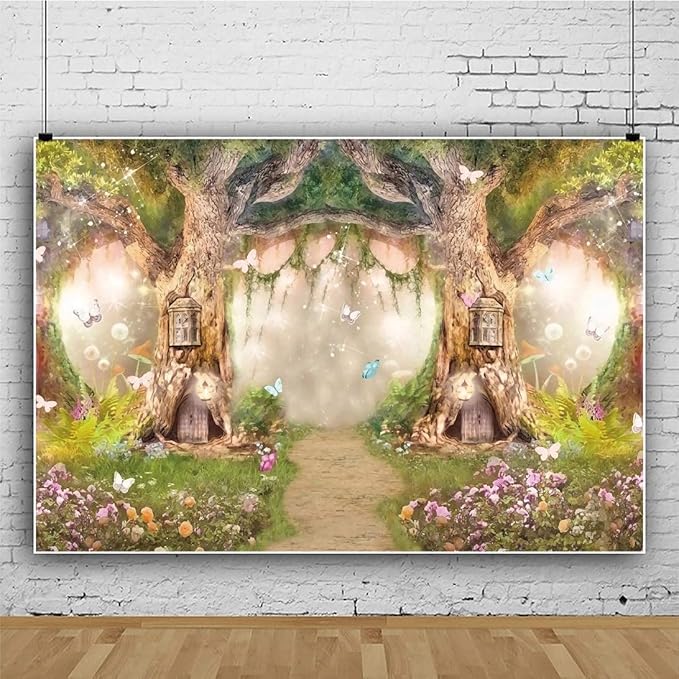 Leowefowa 7x5ft Polyester Spring Backdrop Fairy Enchanted Garden Fairytale Forest Jungle Photo Background for Party Photoshoot Baby Kid Girl Children Photography Studio Props Enchanted Forest Backdrop