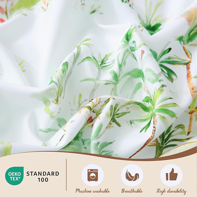 LONAVA Queen Tropical 3 Pcs Duvet Cover Set, Breathable Soft Microfiber Sage Green Lining Comforter Cover with Zipper Closure, and 2 Anti-Pilling, Fade Resistant Pillowcases, Summer Tree