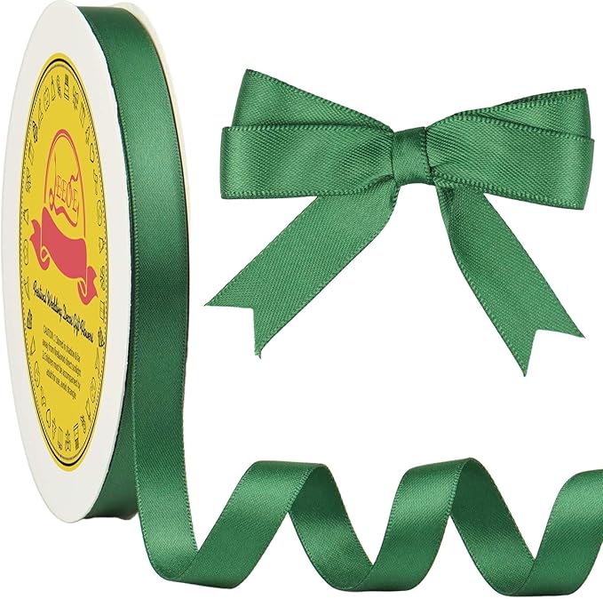 Double Face Forest Green Satin Ribbon 1/2 inch X 50 Yards Polyester Forest Green Ribbon for Gift Wrapping Very Suitable for Weddings Party Invitation Decorations and More