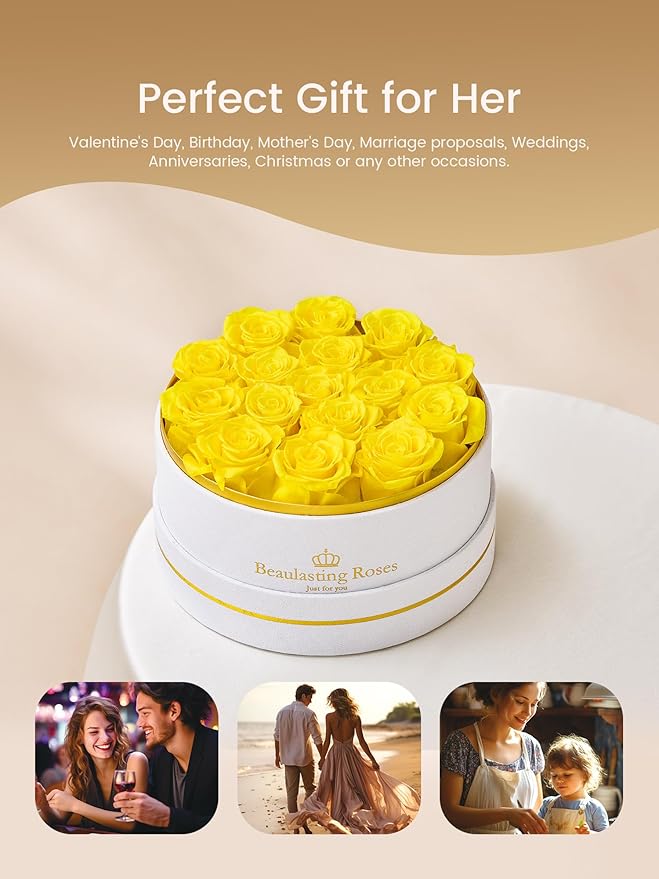 Preserved Roses Forever Flowers Real Roses in a Box Mother's Day Birthday Flowers for Her Mom Women Wife Valentine's Day, 16 Yellow Roses