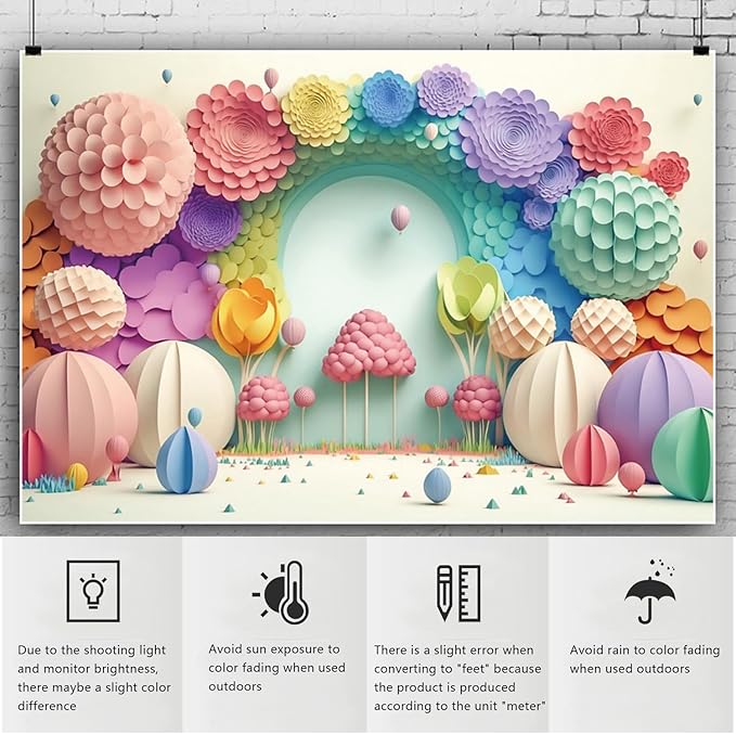 YongFoto Paper Flowers Backdrop 9x6ft Colorful Cut Paper Floral Blossom Rainbow Arch Hot Air Balloon Honeycomb Ball Photography Background Lovely Party Banner Home Decor Photo Studio Booth Props