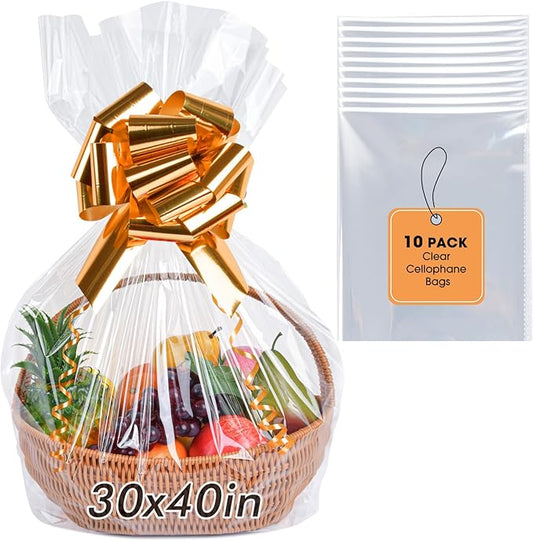 10PCS Extra Large Cellophane Bags, 30x40 Inches Clear Cellophane Wrap for Gift Baskets, Jumbo Huge Packaging Clear Gift Bags 2.8 Mil Thick