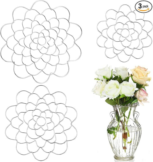 Hotop 3 Pcs Flower Arrangement Holder Floral Grid Flower Frog Tool Wire Stainless Steel Easy Arranger Floral Organizer for Vase Stems Bouquets(5'', 6'', 7'' Dia,Cute Style)