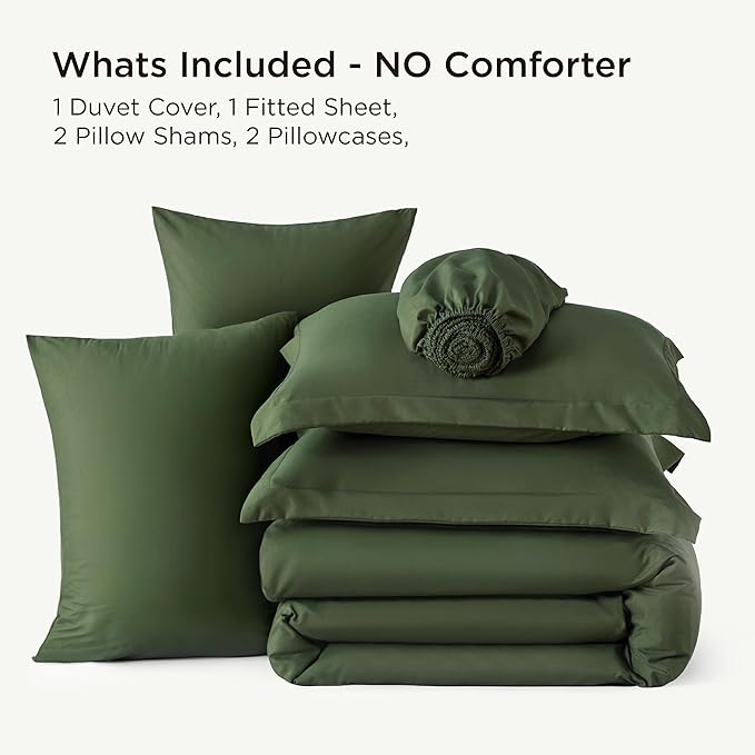 Bedsure Duvet Cover with Fitted Sheet King - 6 Pieces, Deep Pocket, Hotel Luxury Soft Double Brushed Bedding Set, 1 Duvet Cover, 1 Fitted Sheet, 2 Pillow Shams, 2 Pillowcases, NO Comforter, Green