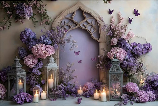 YongFoto Elegant Flower Wall Backdrop 6x4ft Floral Butterfly Candle Photography Background Baby Bridal Shower Wedding Girl Birthday Party Banner Room Decor Portrait Photoshoot Wallpaper Photo Booth