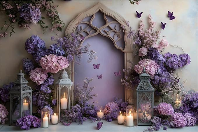 YongFoto Elegant Flower Wall Backdrop 10x7ft Floral Butterfly Candle Photography Background Baby Bridal Shower Wedding Girl Birthday Party Banner Room Decor Portrait Photoshoot Wallpaper Photo Booth