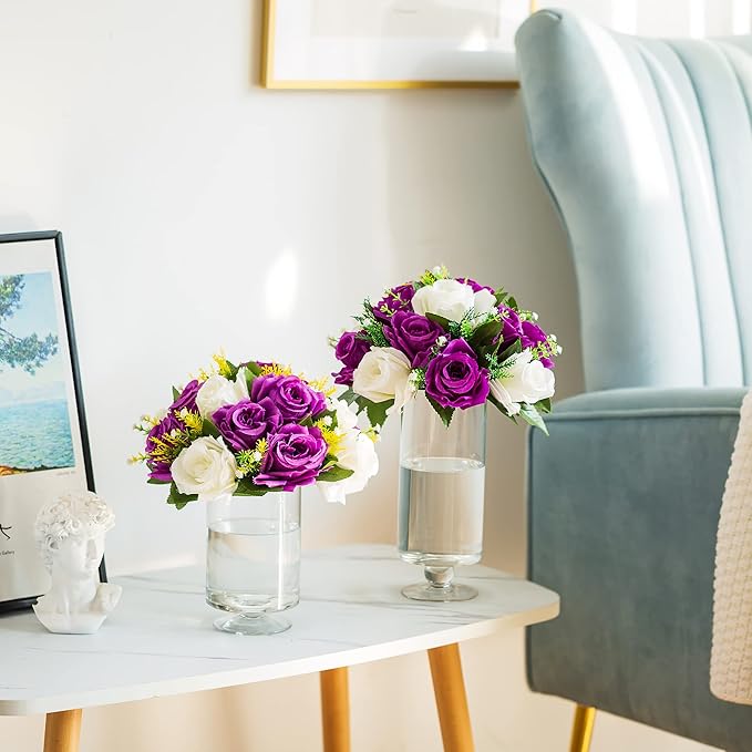 Flower Centerpieces for Wedding Tables: Wedding Table Decorations Purple & White Flower Balls Centerpieces for Engagement Cerebration Party Center Pieces 2 Packs