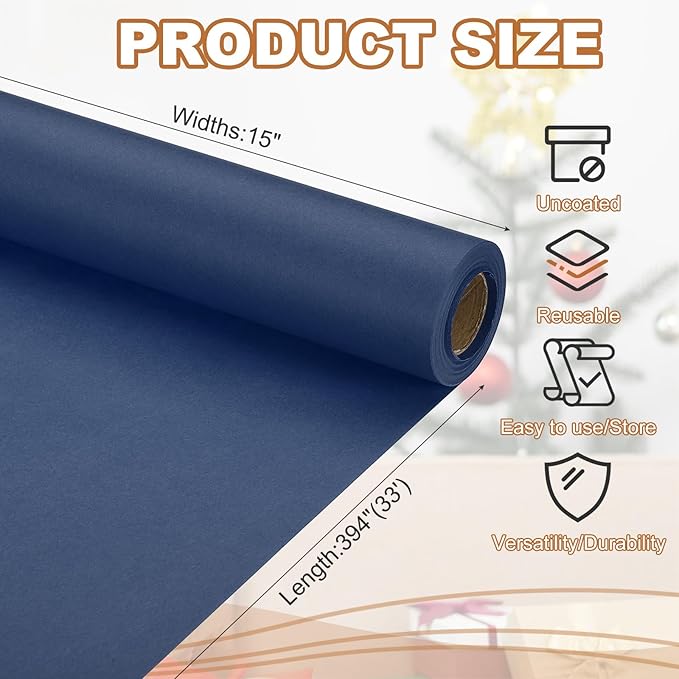 PATIKIL Wrapping Paper, 15" x 394"(33') 70 GSM Craft Paper Roll Kraft Packing Paper for Poster Bulletin Board, Gift Wrapping, Navy Blue