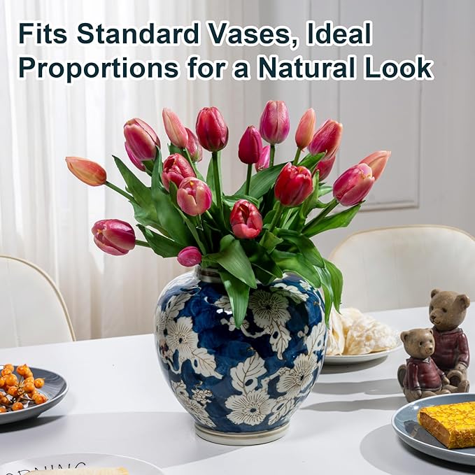 20PCS Fake Tulips Artificial Tulip Silk Flowers Fake PU Bouquet Artificial Flowers Faux Flowers with Gift Box Soft Faux Tulips Bouquets Arrangements for Party Wedding Home