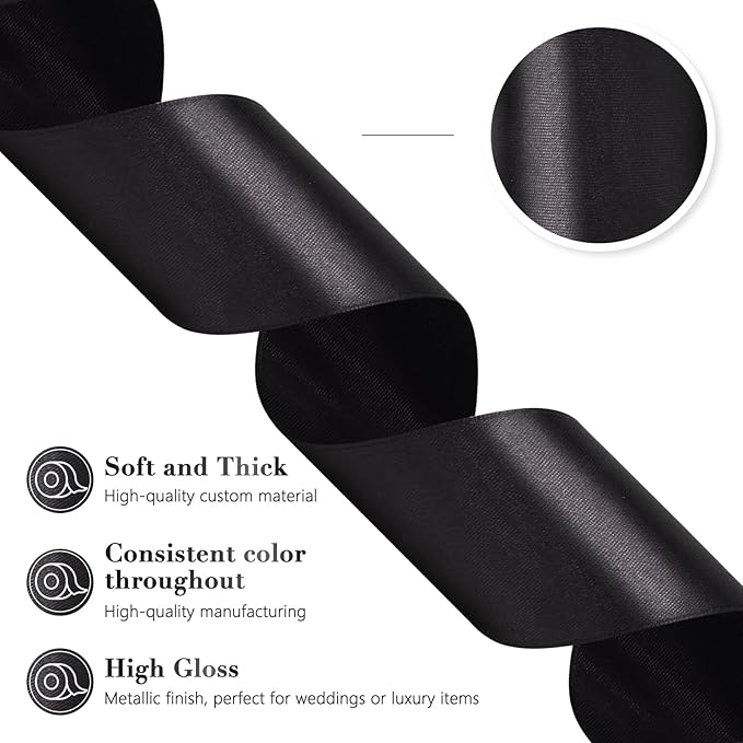 Black Satin Ribbon 2 Inch 60 Yards, Versatile Polyester Fabric Ribbons for Gift Wrapping, Flower Bouquet, Wedding, Crafts, Festival, Halloween and Outdoor Decor