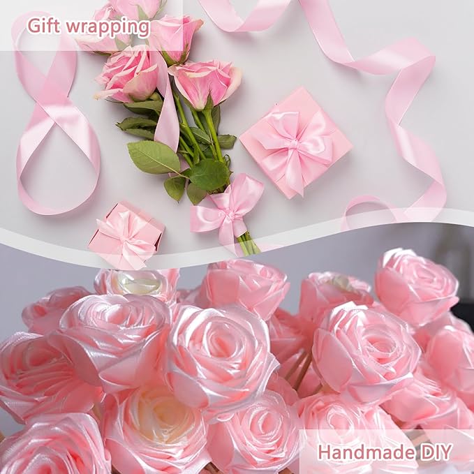 NESCCI 100 Yards Ribbon,1-1/2 Inch Pink Satin Ribbon,Single Face Satin Ribbons,Perfect for Gift Wrapping,Wedding Decoration,Handmade Bows, Wrapping Bouquet and More