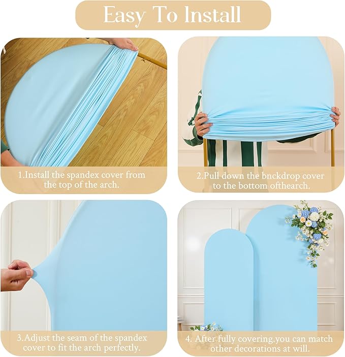 Light Blue Arch Backdrop Cover Set of 2 Baby Blue Arch Cover 7.2 and 6ft Wedding Arch Cover Stretchy Backdrop Bridal Baby Shower Birthday Party Arches Stand Covers Spandex