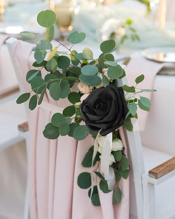 JOYLEX Artificial Flowers Realistic Roses, Real Looking Fake Roses with Stem for DIY Wedding Bouquets Centerpieces Bridal Shower Party Home Romantic Decorations (Black, Regular 3" - 200pcs)