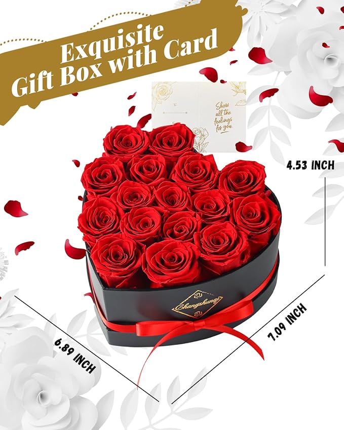 16 Flowers Forever Preserved Roses in Heart Box, Preserved Flowers Womens Birthday Gifts for Women Mothers Rose Gift for Her Romantic Eternal Real Rose for Women Mom Wife