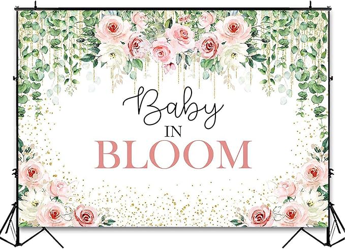 Avezano Baby in Bloom Backdrop Sage Green Leaves with Pink Flowers Baby Shower Party Decorations Baby Girl's Greenery Floral Nature Theme Photography Background Cake Table Banner (7x5ft(84x60in))