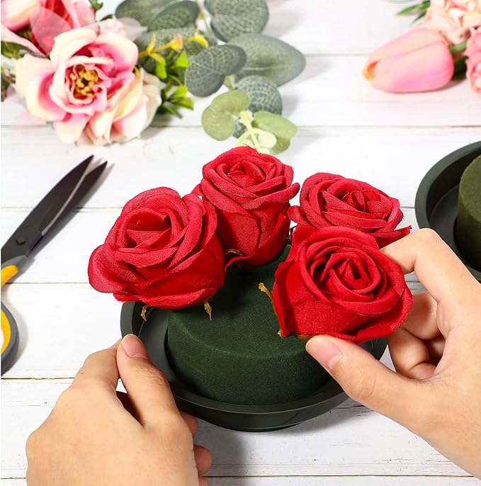 Floral Foam with Bowl 4.7 Inch Green DIY Flower Arrangement Kit Round Wet Foam, Wedding Aisle Flowers, Party Decoration (24 Pieces)
