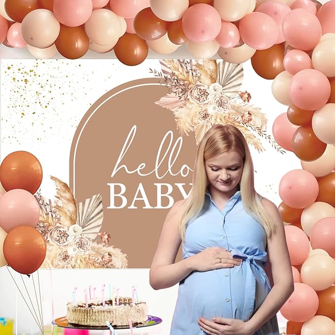 InMemory Boho Baby Shower Backdrop Decorations for Girl Pampas Floral Arch Hello Oh Baby Backdrops Banner Sign Photography Background for Girls Bohemian Baby Shower Party Decor Photo Booth Props 8x6ft