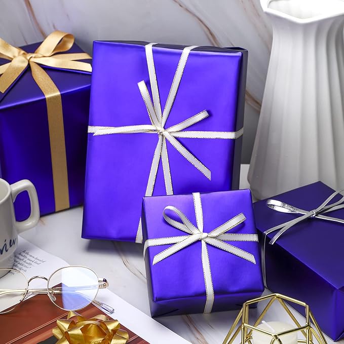 RUSPEPA Dark Purple Wrapping Paper - Solid Color Matte Metallic Foil Gift Wrap Paper Roll Perfect for Wedding, Birthday, Christmas, Baby Shower - 17 Inches X 32.8 Feet