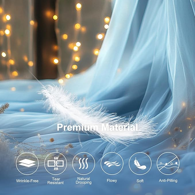 Tulle Curtain Backdrop with 300 LED Fairy Lights for Parites Wrinkle-Free Sheer Curtain Drapes Photo Back Drop for Wedding Baby Shower Bridal Shower Birthday Home Décor - 10ft×10ft, Baby Blue