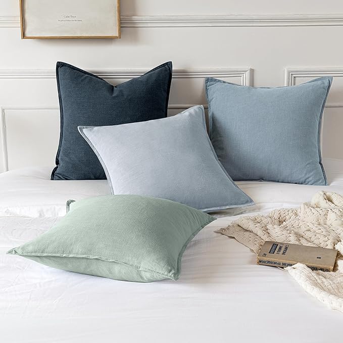 MIULEE Decorative Linen Pillow Covers 28x28 Inch Blue Grey Boho Farmhouse Neutral Couch Throw Pillows for Bed Pack of 2 Accent Modern Pillowcase Sofa Livingroom Home Decor