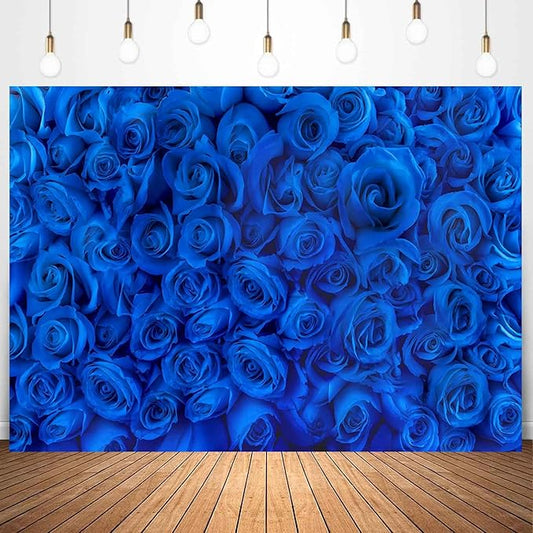 Blue Rose Flower Backdrop Royal Blue Rose Floral Valentines Photography Background Wedding Bridal Shower Photo Backdrops Birthday Party Decorations Portraits Photo Shoot Props 10x7ft