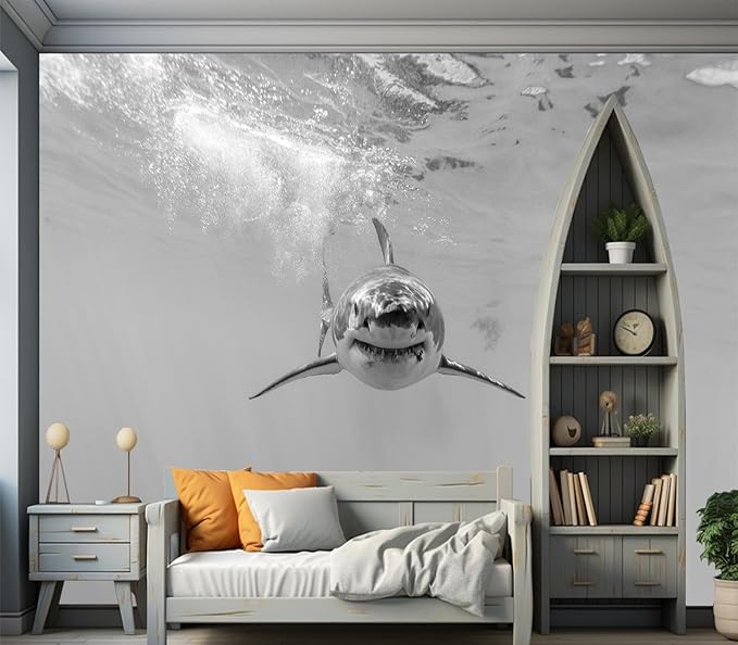 Eierme-Ferocious Great White Shark Mural Wallpaper Peel and Stick 90" x 67"