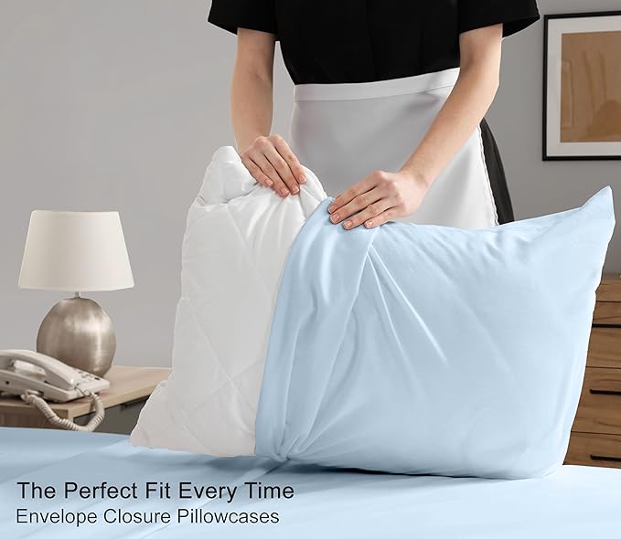RUVANTI 100% Cotton King Size Sheets Set, 4 Pieces, Soft & Breathable Percale Weave Bedding, Deep Pocket 16", Hotel Standard, Crisp Cool Feel, Durable, Perfect Dyed Bed Sheet, Baby Blue