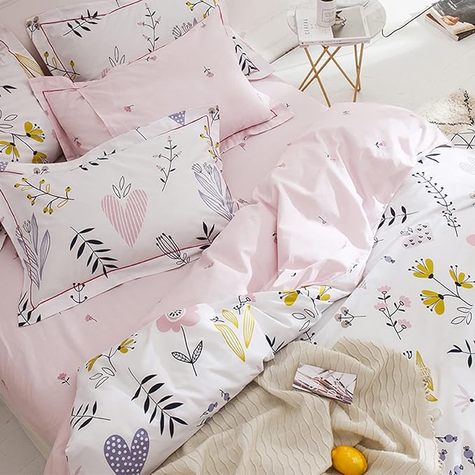 HighBuy Girls Duvet Cover Twin XL Floral Aesthetic Coquette Bedding Set White Pink Premium Cotton Teens Flower Bedding Set Twin XL Kids Reversible Comforter Cover Soft Branches Bedding Collection